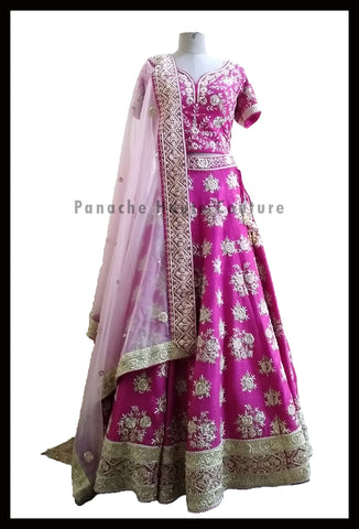 Pleasant Pink Partywear Raw Silk Lehenga Choli