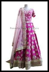 Pleasant Pink Partywear Raw Silk Lehenga Choli
