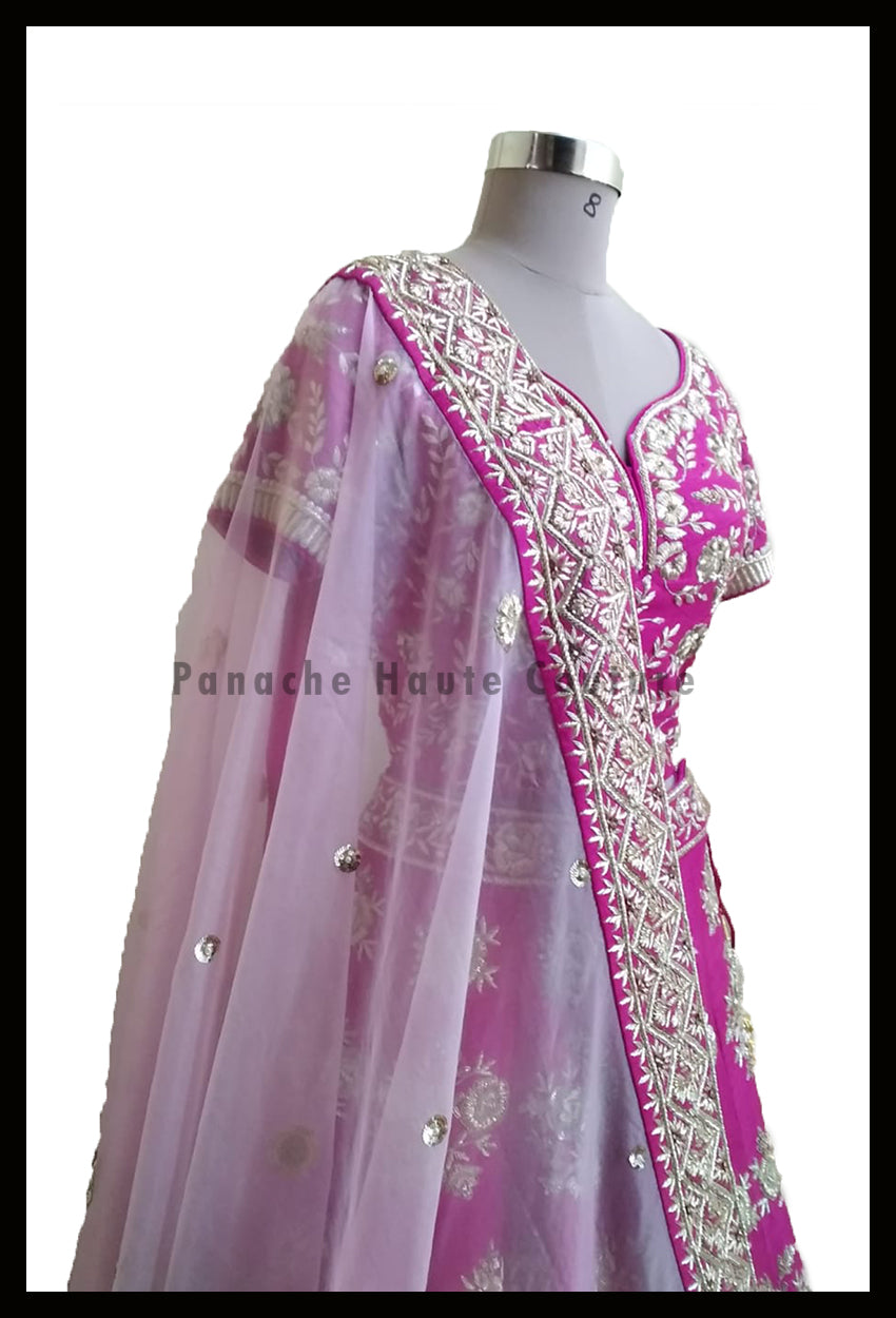 Pleasant Pink Partywear Raw Silk Lehenga Choli