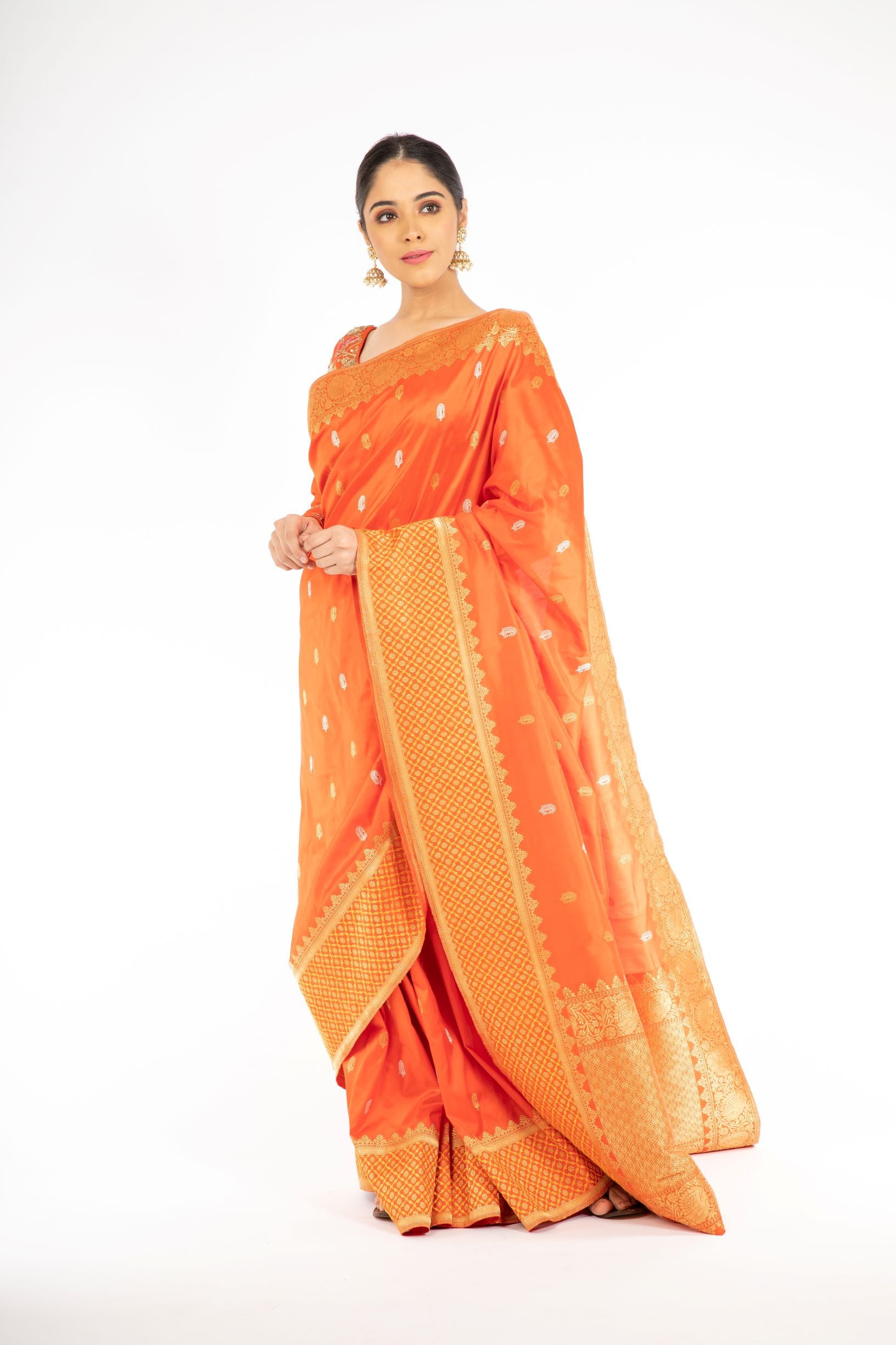 Pleasant Orange Color Banarasi Handloom Saree