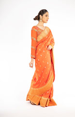 Pleasant Orange Color Banarasi Handloom Saree