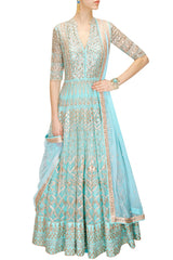 Blue Color Gotta Patti Anarkali with Lehenga
