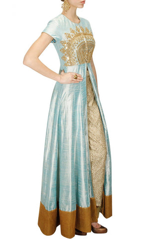 Anarkali Gown in Powder Blue Color with Trouser