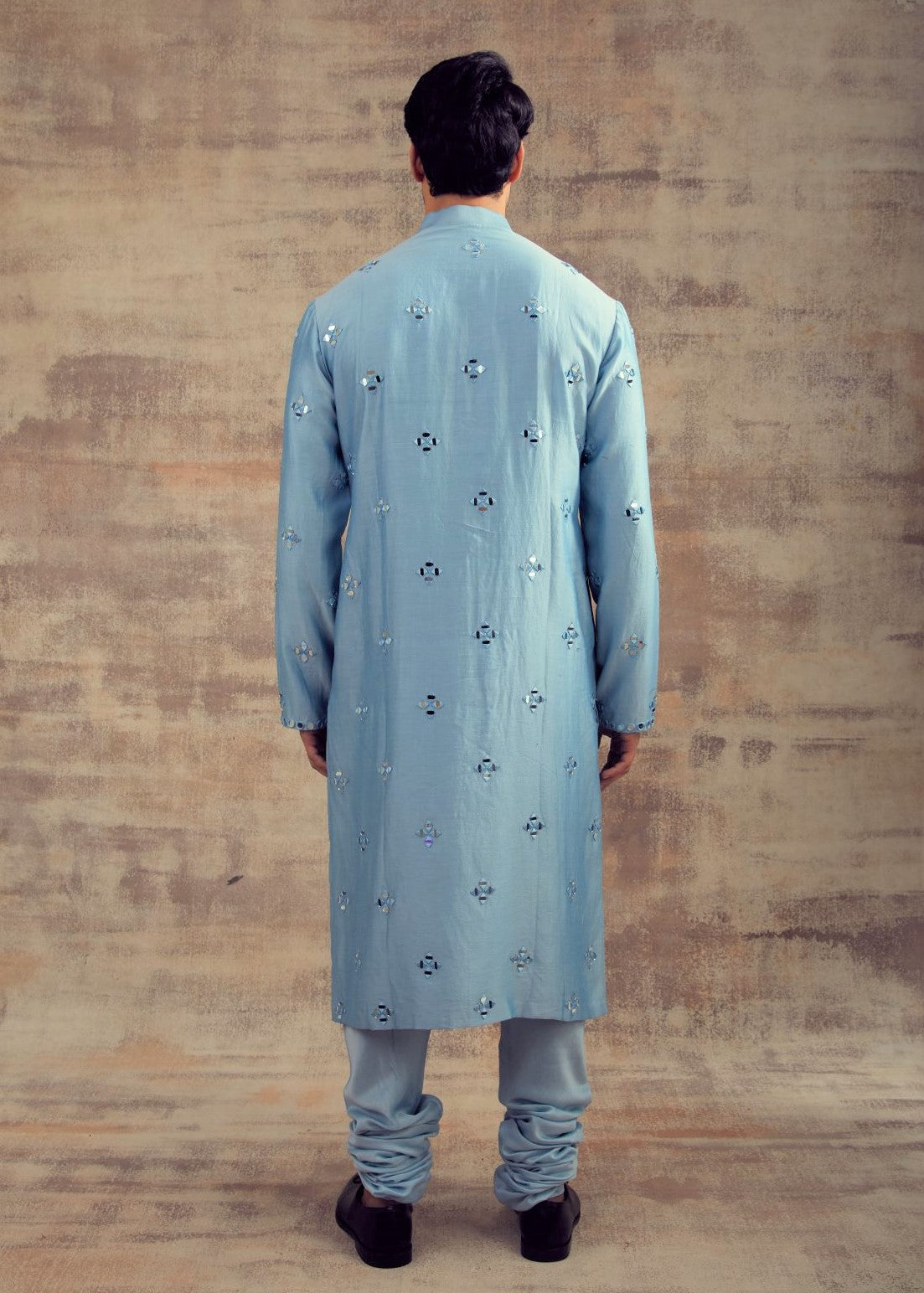 Powdered Blue Color Mirror Embroidery Kurta Set