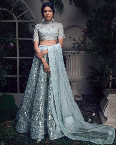 Powdered Blue Gotta Patti Applique Lehenga