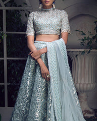 Powdered Blue Gotta Patti Applique Lehenga