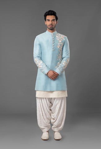 Powdered Blue Raw Silk Sherwani