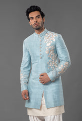 Powdered Blue Raw Silk Sherwani