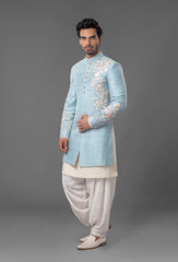Powdered Blue Raw Silk Sherwani