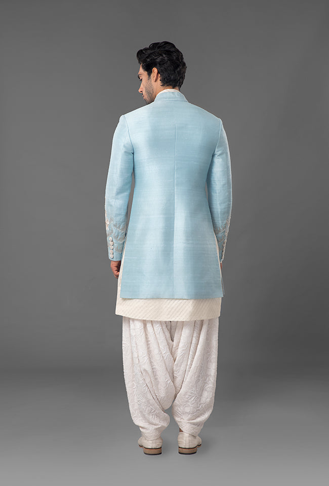 Powdered Blue Raw Silk Sherwani