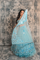 Powdered blue mirror and sequins work lehenga