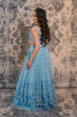 Powdered blue mirror and sequins work lehenga