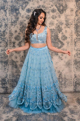 Powdered blue mirror and sequins work lehenga