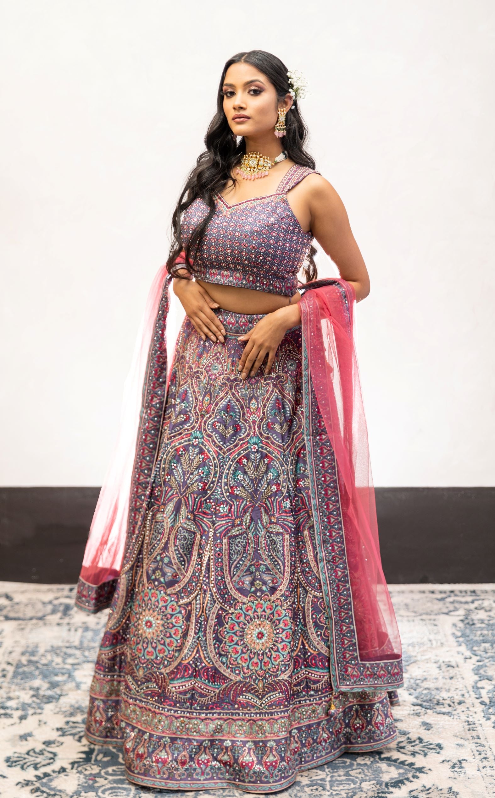 Purple Color Swarovski Work Wedding Lehenga