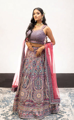 Purple Color Swarovski Work Wedding Lehenga