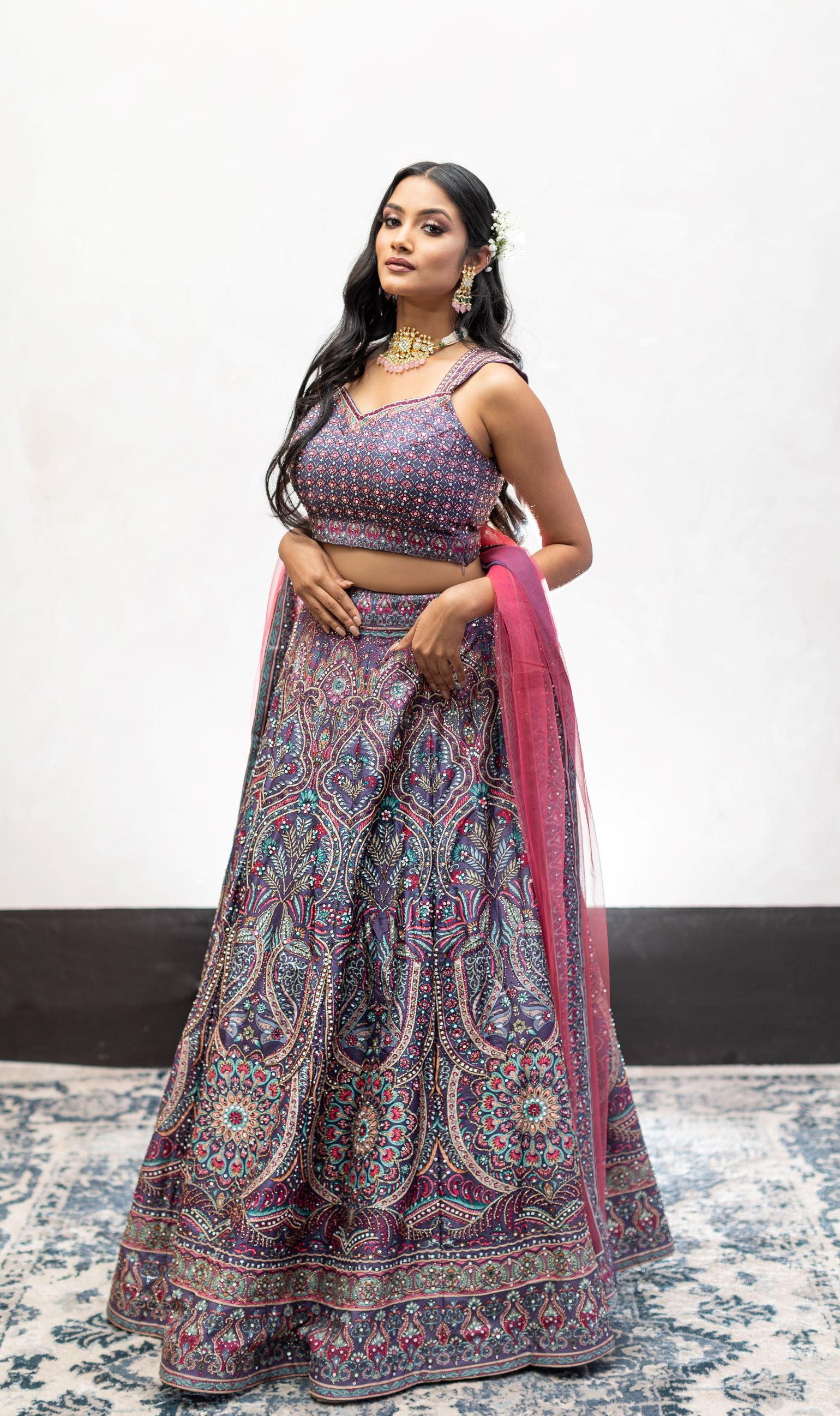 Purple Color Swarovski Work Wedding Lehenga