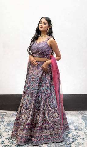 Purple Color Swarovski Work Wedding Lehenga