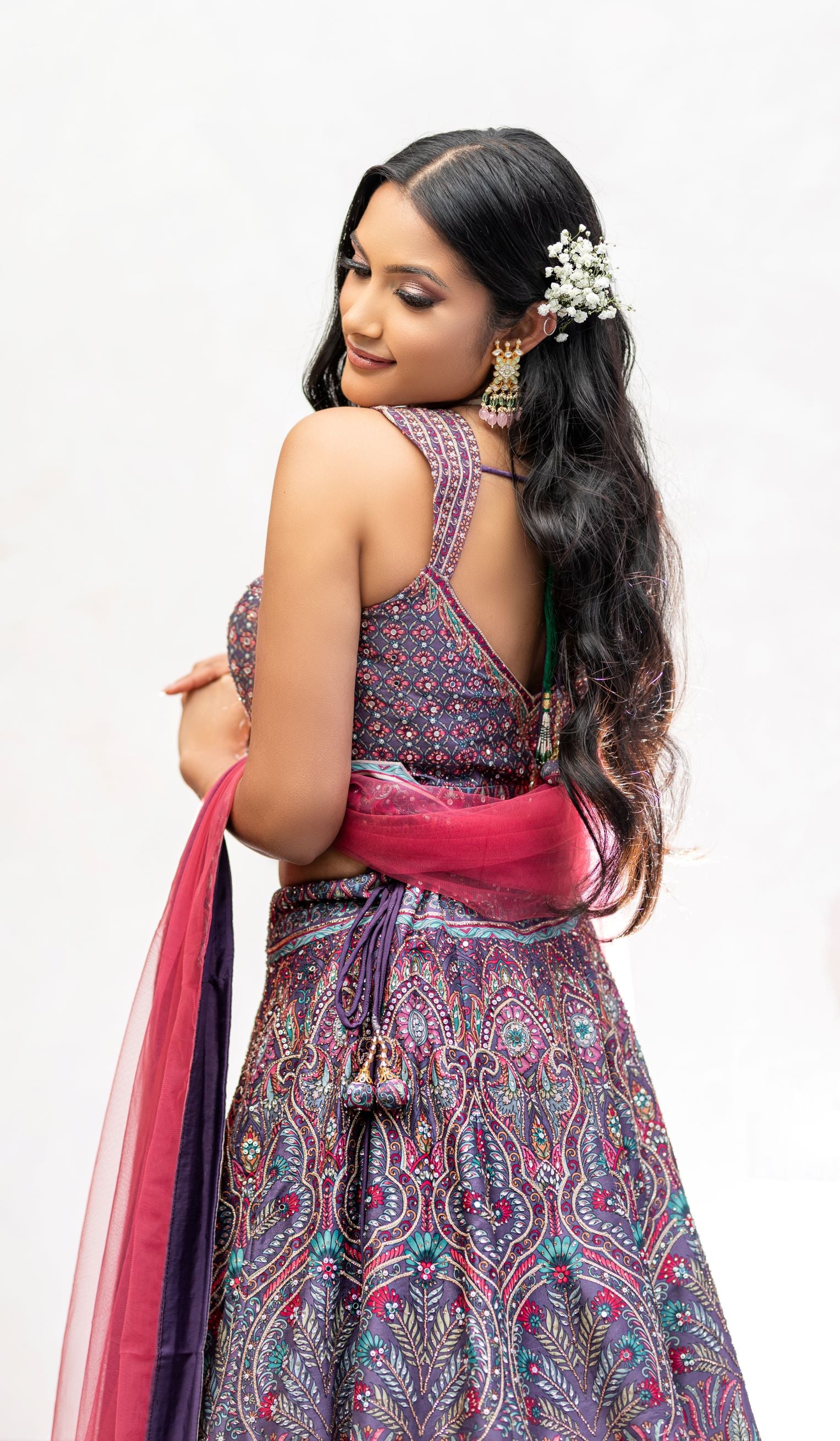 Purple Color Swarovski Work Wedding Lehenga