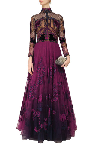 Purple Wine color Indo Western Gown