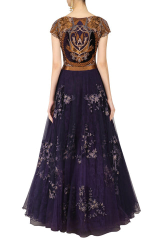 Voilet color Indo Western Gown with Dabka Embroidery