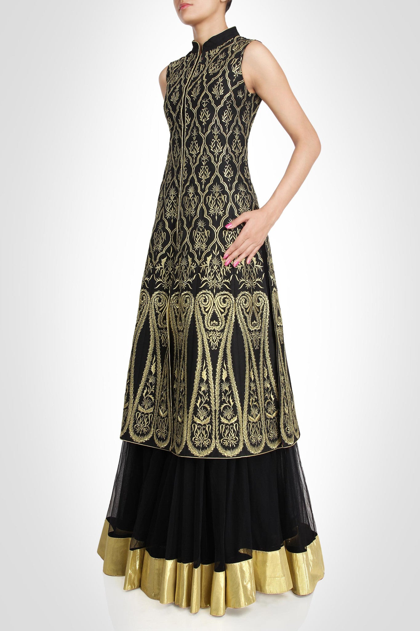 Black color long jacket lehenga