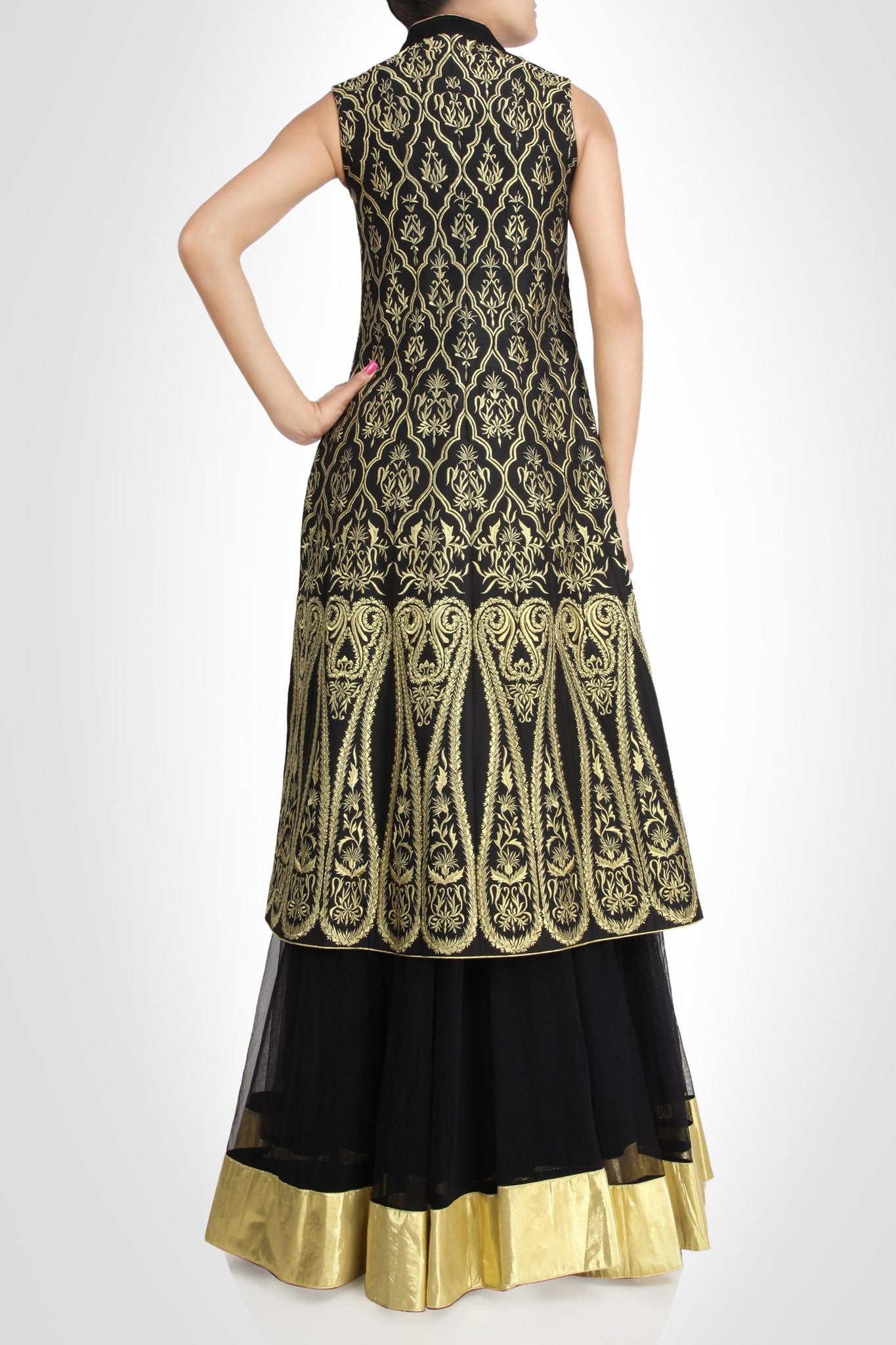 Black color long jacket lehenga