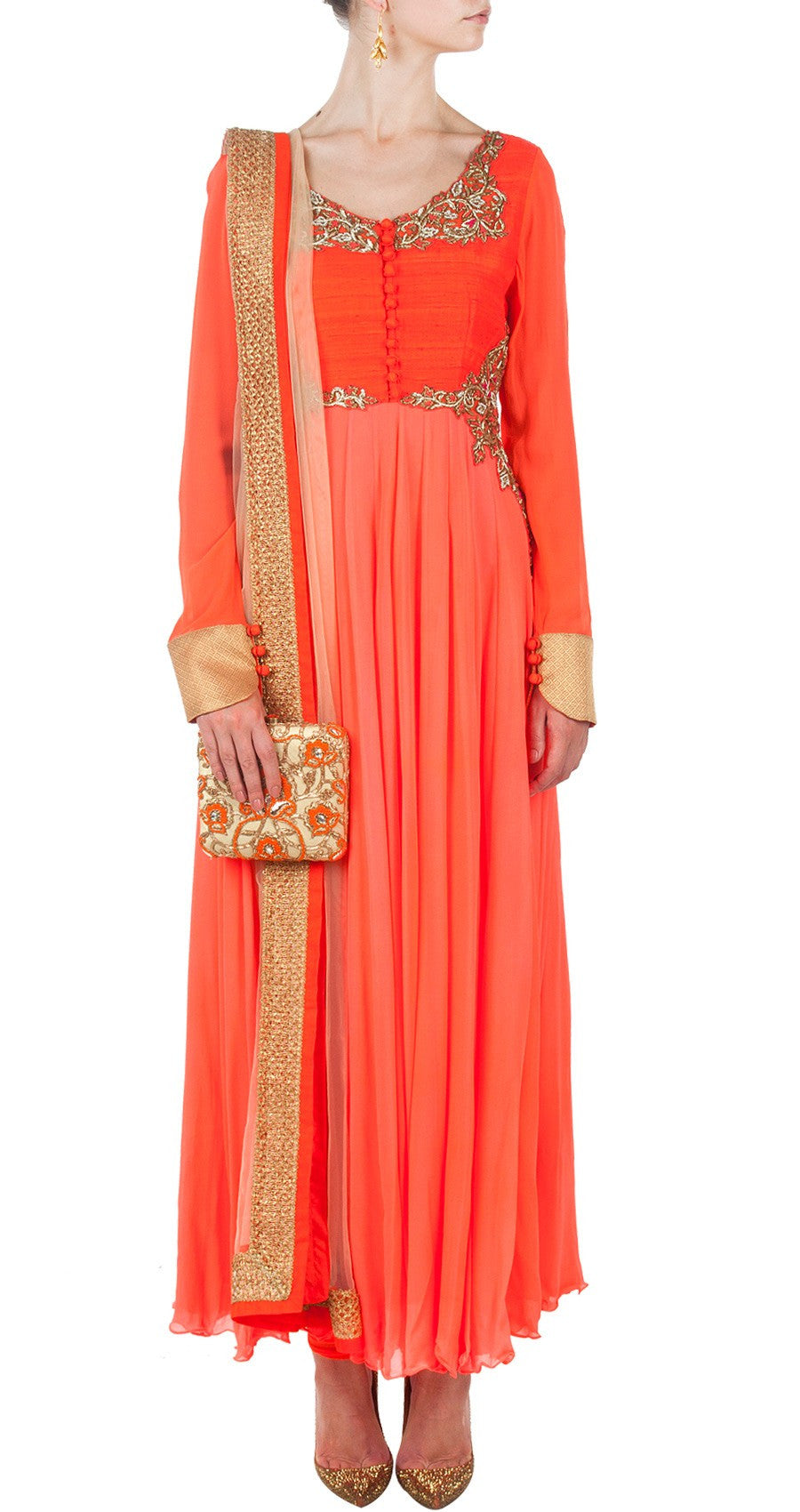 Orange color Long Anarkali