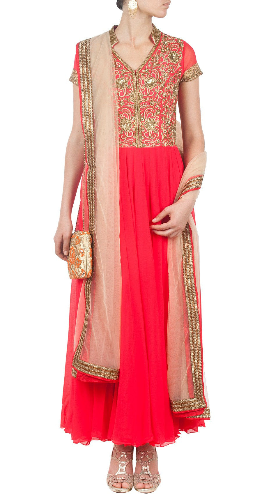 Orange color Long Anarkali