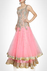 Pink color ananrkali suit type lehenga
