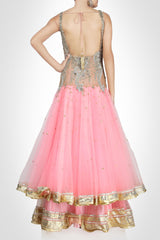 Pink color ananrkali suit type lehenga