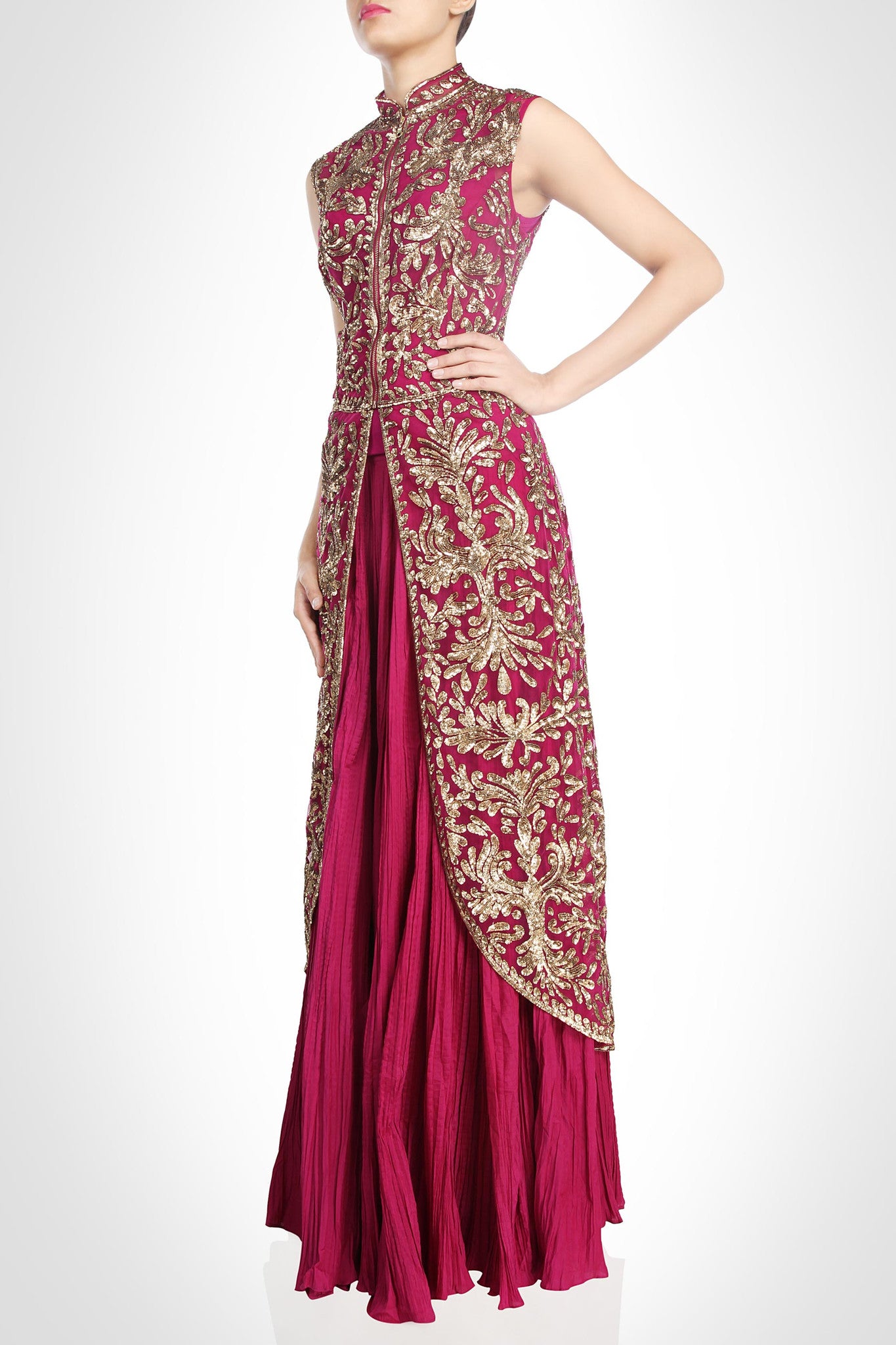 Dark majenta long jacket lehenga