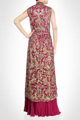 Dark majenta long jacket lehenga