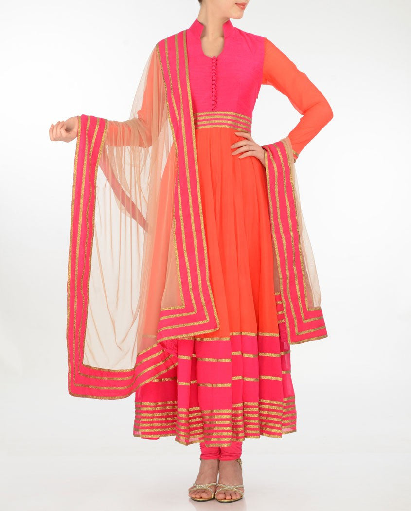 Orange color Long Anarkali suit