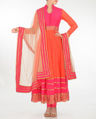 Orange color Long Anarkali suit