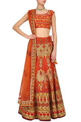 RUST BROWN WEDDING LEHENGA CHOLI BY PANACHE HAUTE COUTURE