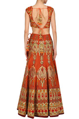 RUST BROWN WEDDING LEHENGA CHOLI BY PANACHE HAUTE COUTURE