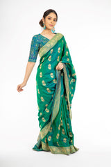 Ravishing Green and Blue Double Shaded Handloom Saree with Kadwa Weaving