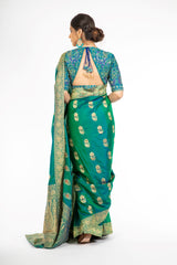 Ravishing Green and Blue Double Shaded Handloom Saree with Kadwa Weaving