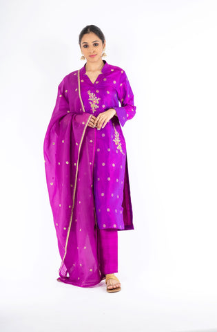 Ravishing Violet UltraMix Color Pure Handloom Silk Salwar Kameez