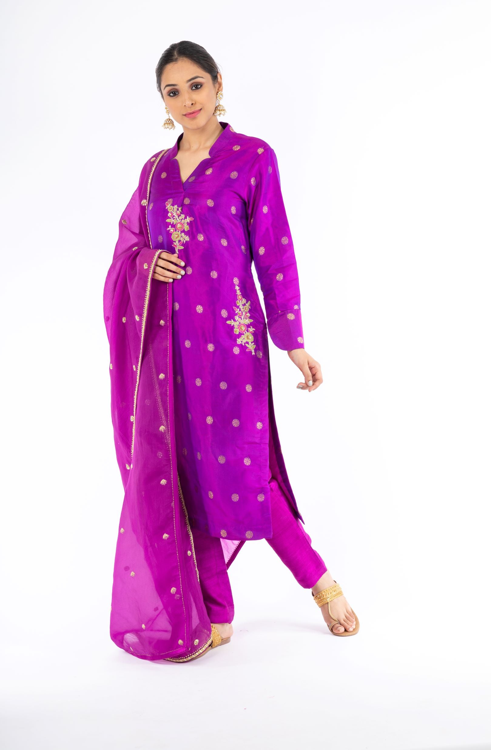 Ravishing Violet UltraMix Color Pure Handloom Silk Salwar Kameez