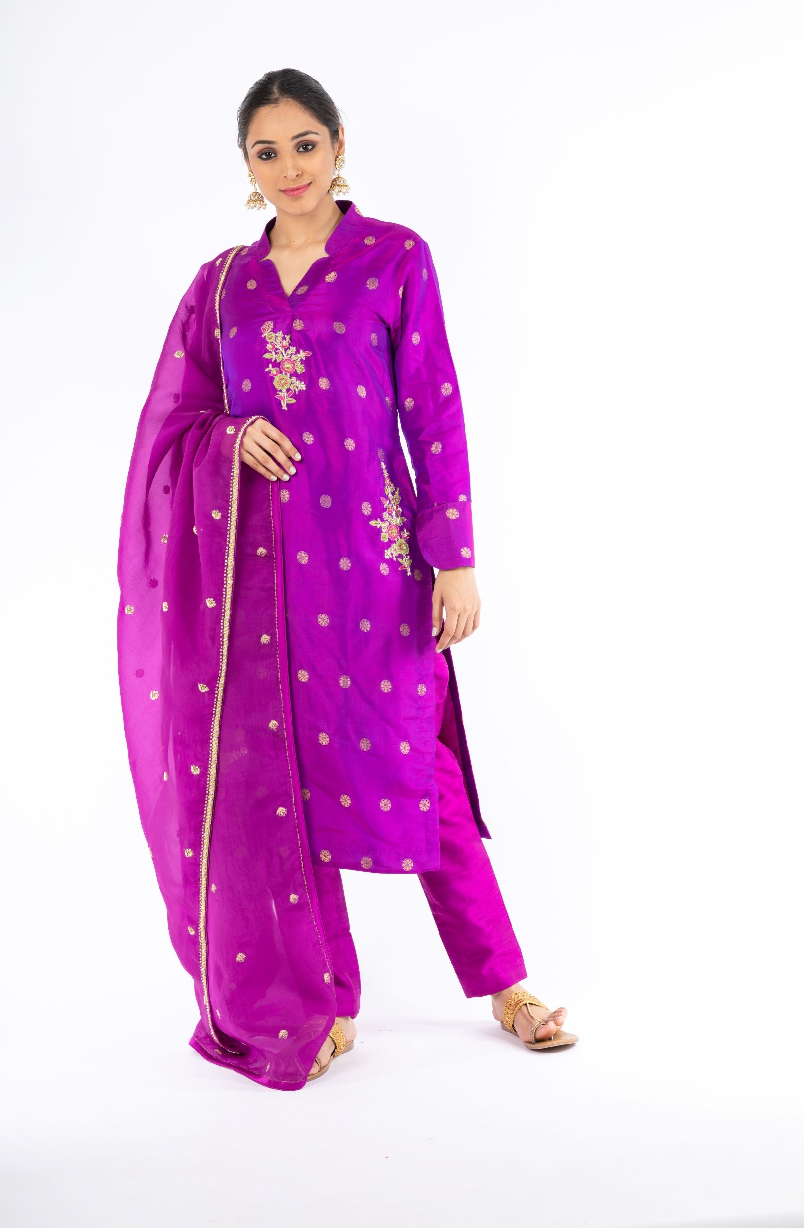 Ravishing Violet UltraMix Color Pure Handloom Silk Salwar Kameez