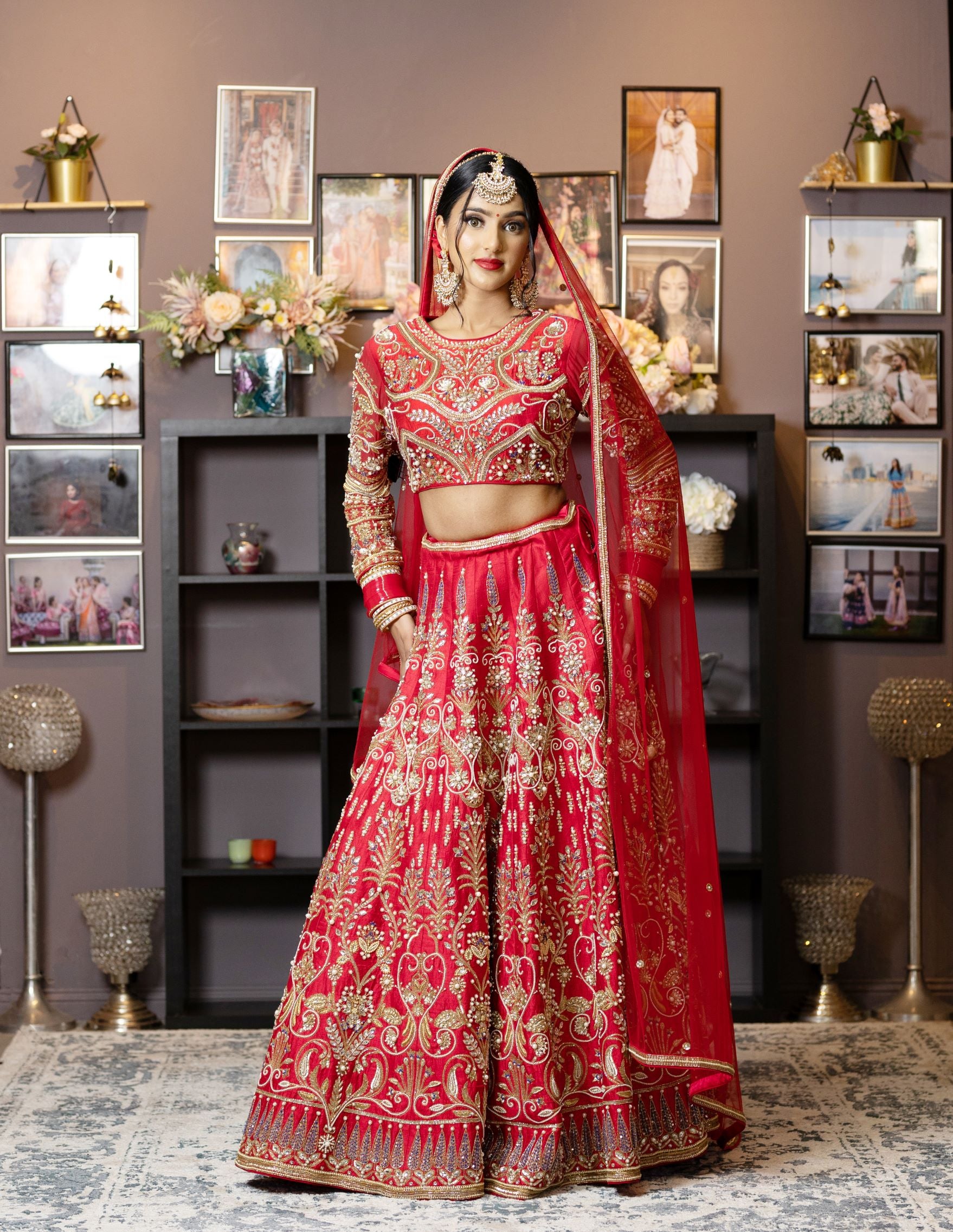 Red Color Hand-Embroidered Bridal Lehenga