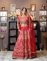 Red Color Hand-Embroidered Bridal Lehenga