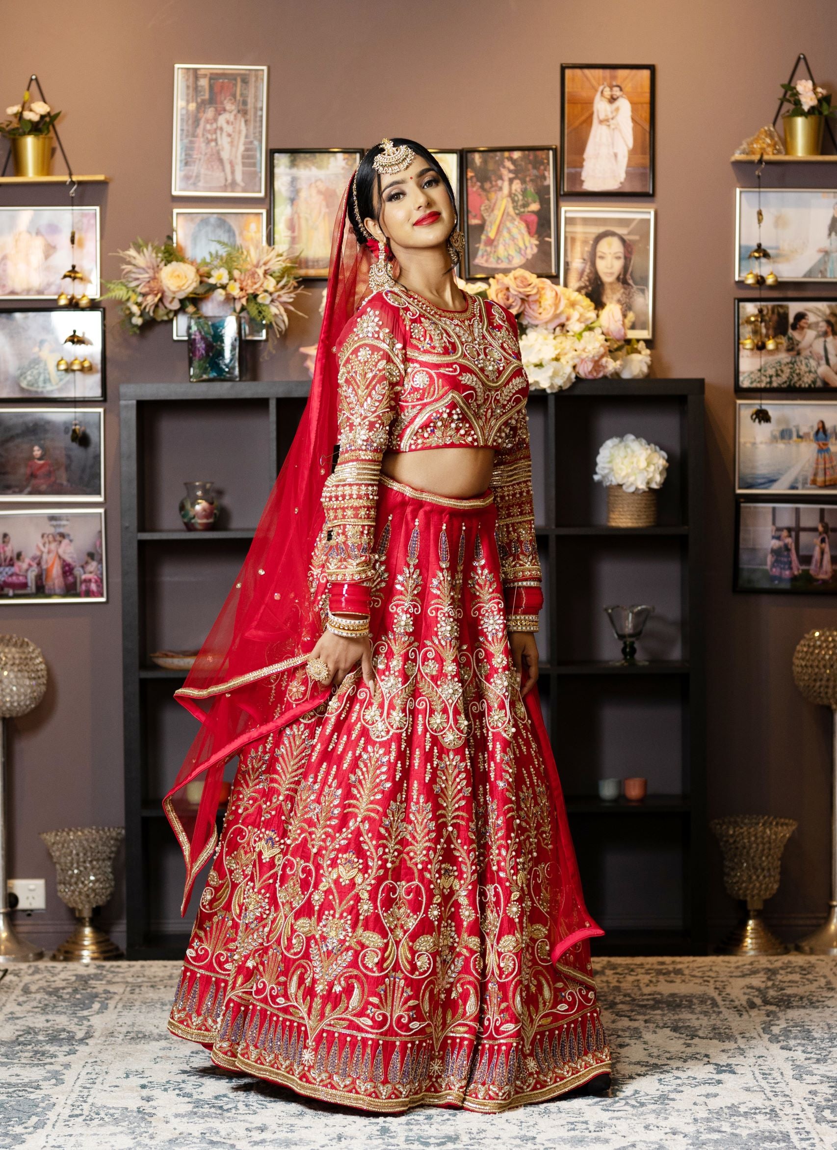 Red Color Hand-Embroidered Bridal Lehenga