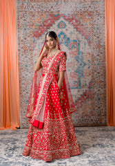 Red Color Gotta Zardozi and Thread work Lehenga