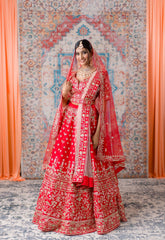Red Color Gotta Zardozi and Thread work Lehenga