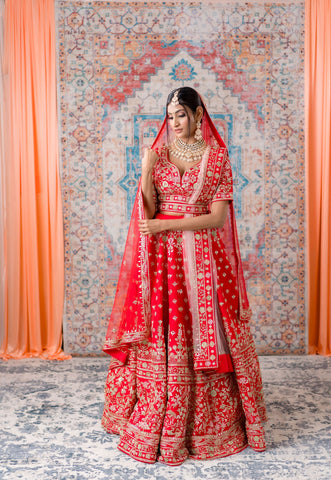 Red Color Gotta Zardozi and Thread work Lehenga