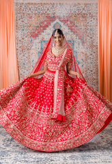 Red Color Gotta Zardozi and Thread work Lehenga