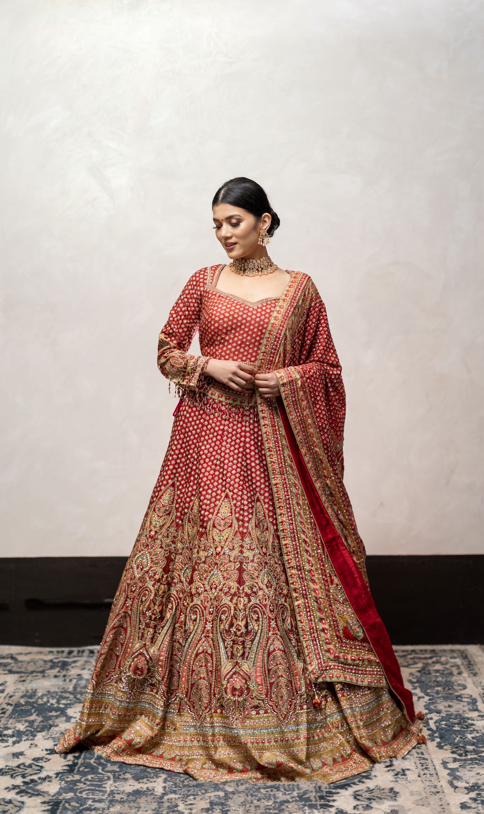 Red Color Swarovski Work Wedding Lehenga