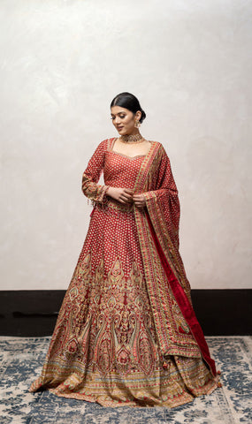 Red Color Swarovski Work Wedding Lehenga